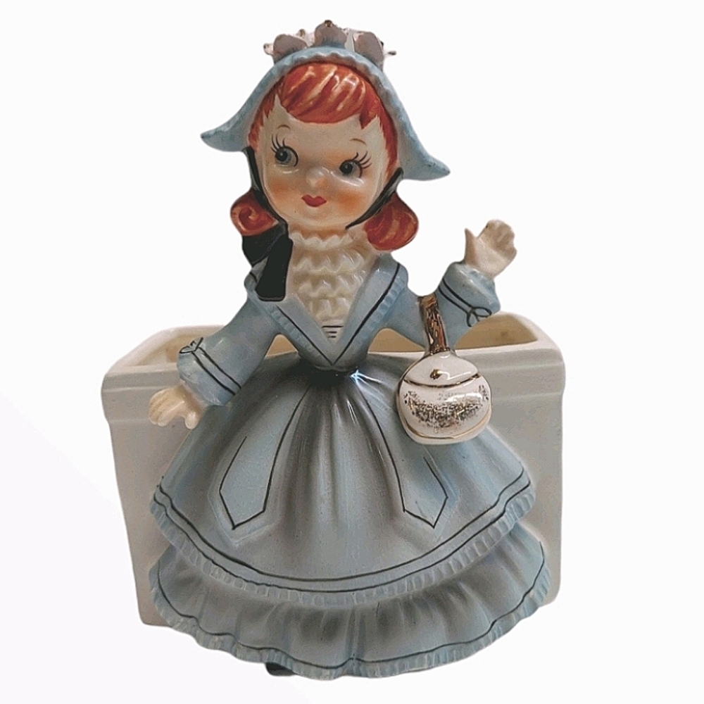 Vintage 1956 Blue Belle Figurine Ceramic Planter